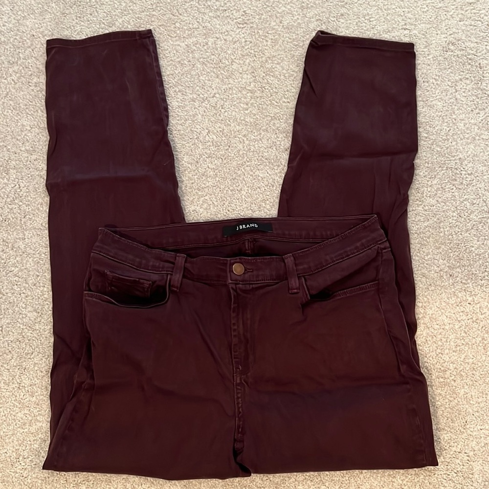 J Brand, burgundy color, super soft jean.